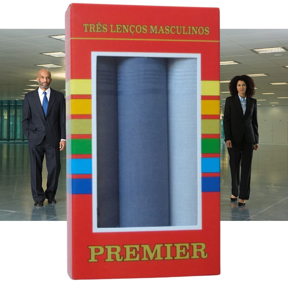 Lenço Masculino de Bolso 100% Algodão Premier Caixa c/ 3Un