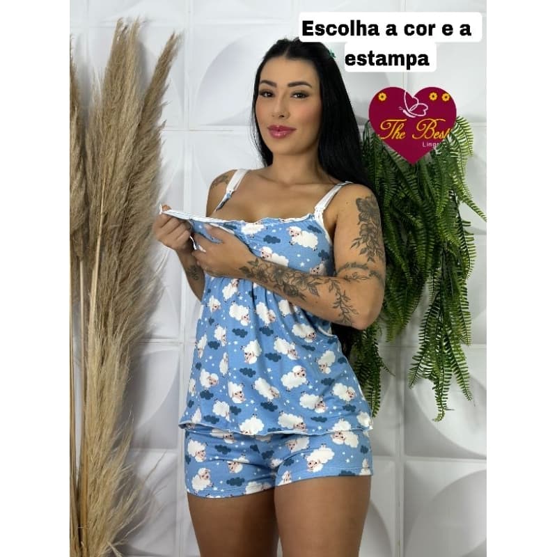 Baby Doll Amamentação Gestante Confortável Click Abertura segura short dool