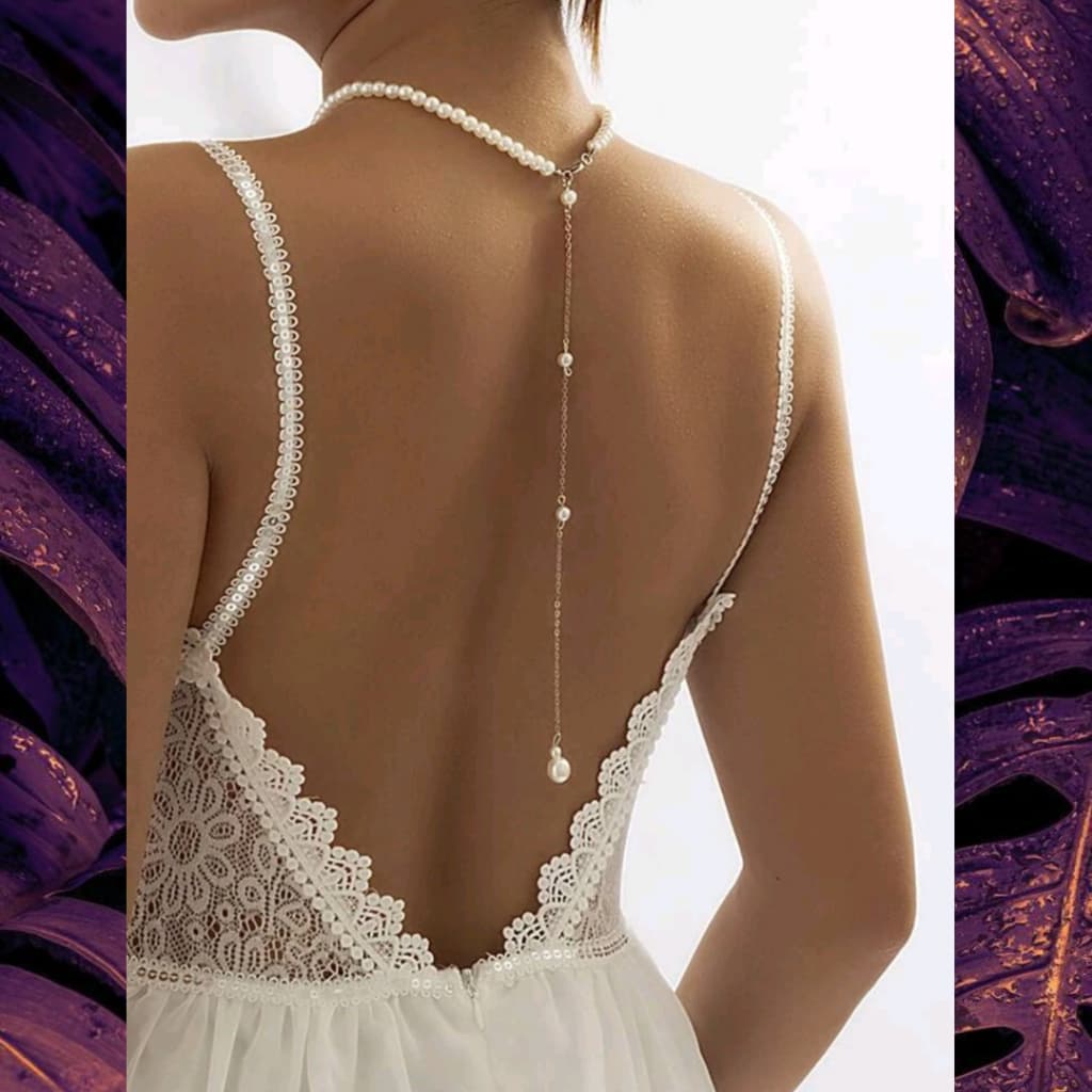 Colar feminino invertido decote costas com pérolas, tendência. Casamento, noiva, madrinha