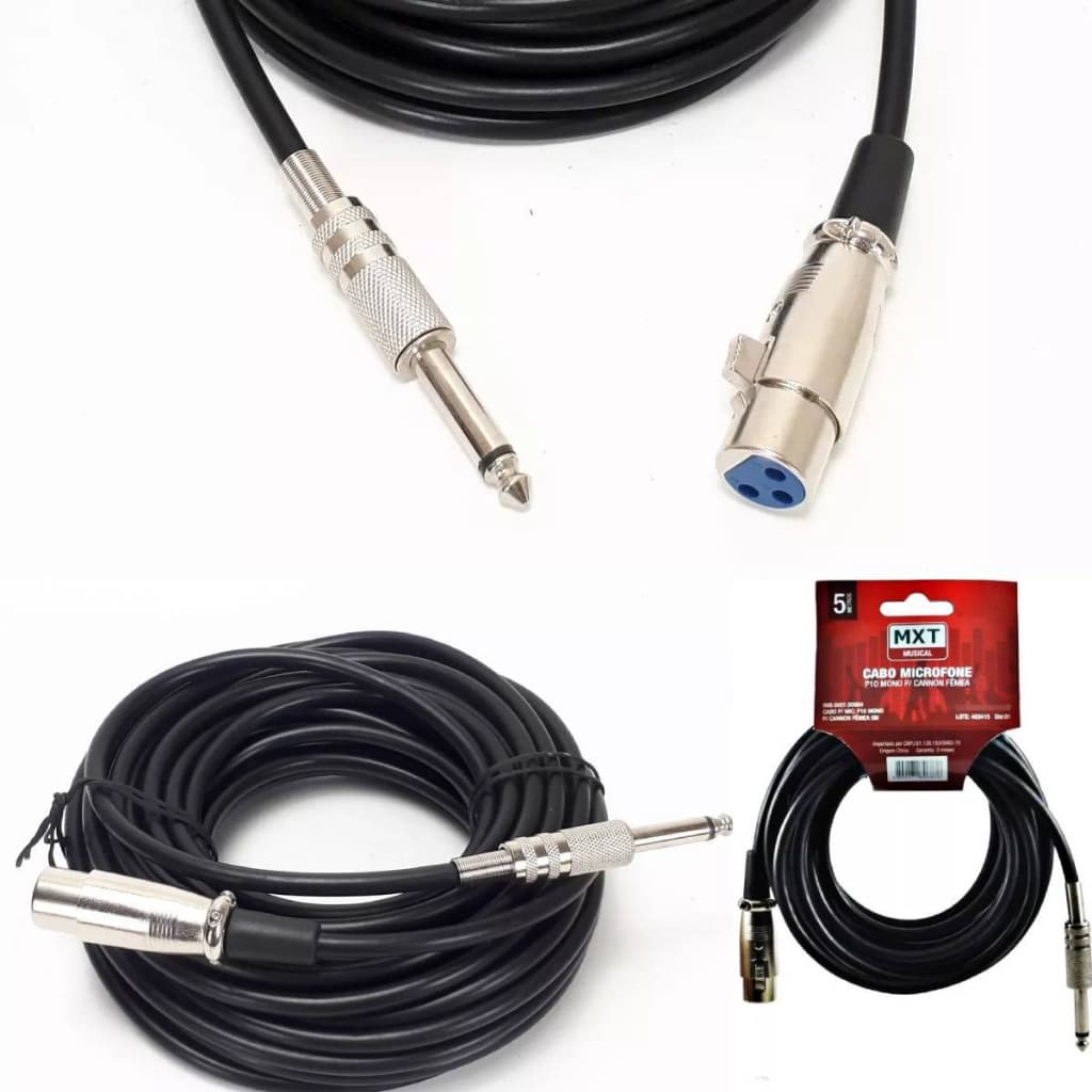 Cabo Microfone Xlr Canon P10 Mono Violão 5 Mts Profissional envio imediato
