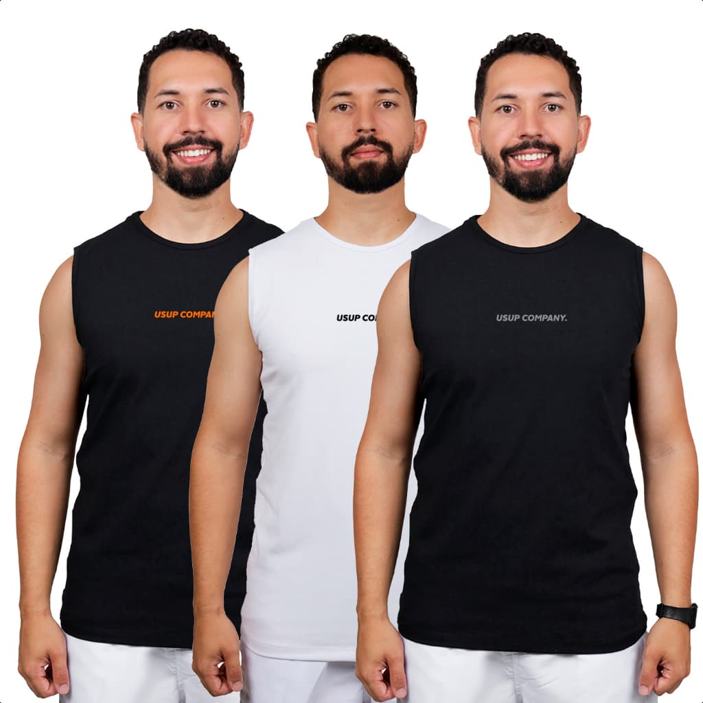 Kit de 3 Camisa Regata Masculina Camiseta Cavada Canelada de Academia Treino Tecido Com Elastano Fresco Sol