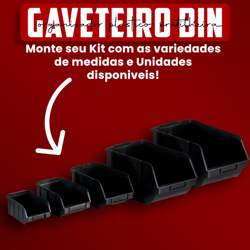 Kit Gaveteiro Bin Organizador Plástico Empilhável Para Prateleira c/ Diversas Medidas