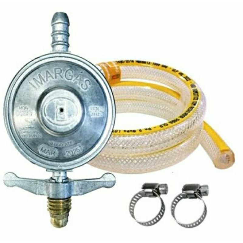 Kit registro regulador de gás com mangueira 1,20 Mt e 2 abraçadeiras para fogão - 1kg/h