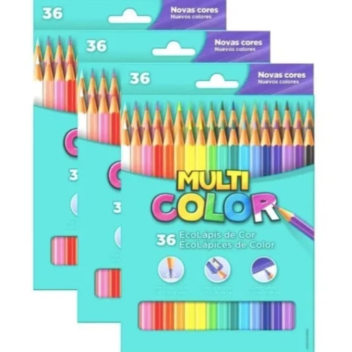 Kit Com 3 Caixas Lapis De Cor Multicolor Com 36 Cores Cada
