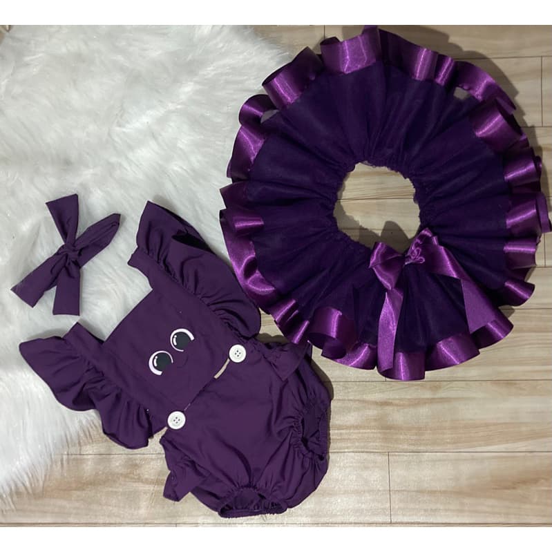 Fantasia bolofofos baby infantil romper e saia tule 2 em 1