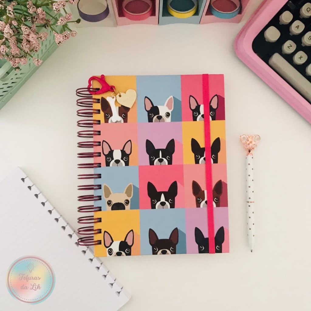 Caderno espiral A5 pautado cachorrinho Bulldog