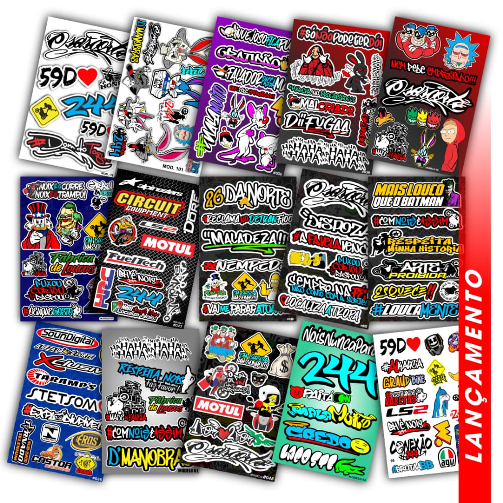Cartela de Adesivos impreshow - Moto Carro Bike Caminhão coelho 244 grau capacete | Varios Modelos