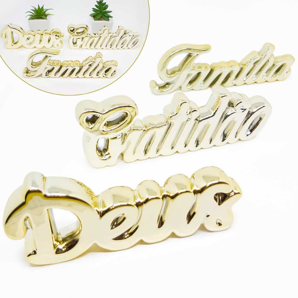 Kit 3 Enfeites Decorativos Para Sala Quarto Rack Mesa Palavras Decoração Presentes Criativos Família Amor Gratidão
