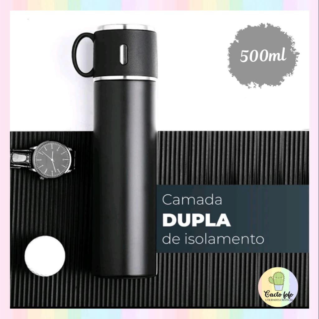 Garrafa térmica 500ml portátil bolsa com caneca