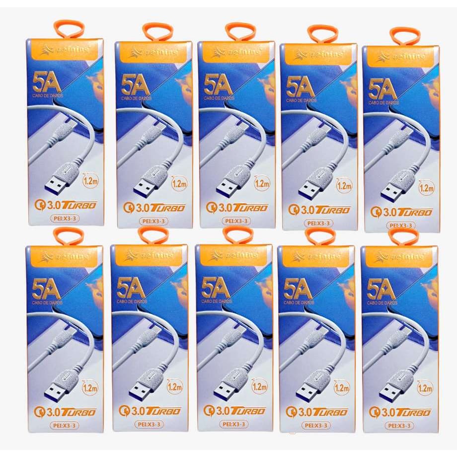 Kit 10 Cabo Carregador 1.2m 3.0 Turbo Para Smartphone Usb Tipo- C Peining
