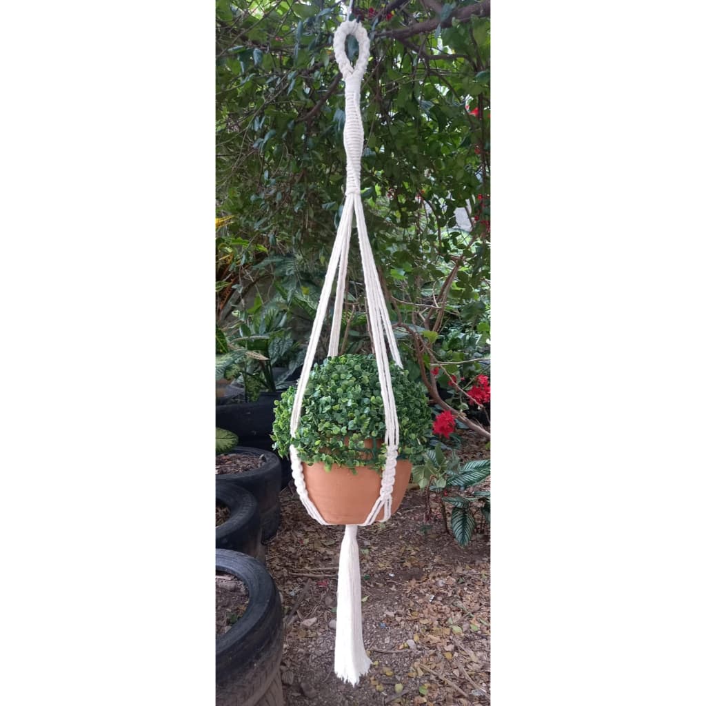 Suporte de planta de macrame reforçado no punho de rede para area externa e vasos grandes.