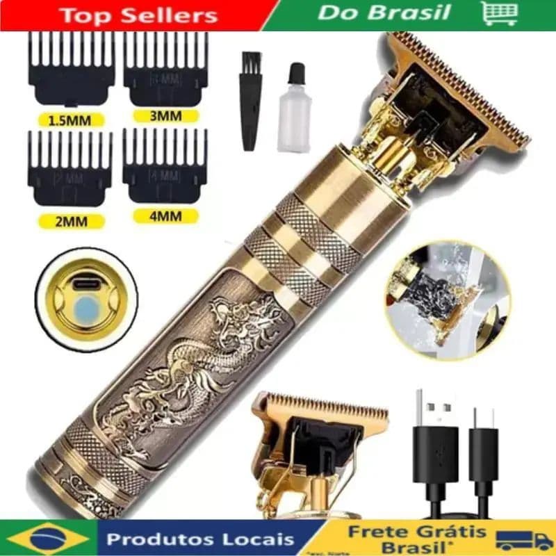 Máquina Elétrica Masculina Recarregável de Cortar Cabelo e Barbear VINTAGE BELEZA HOMENS DE RESPEITO, envio imediato