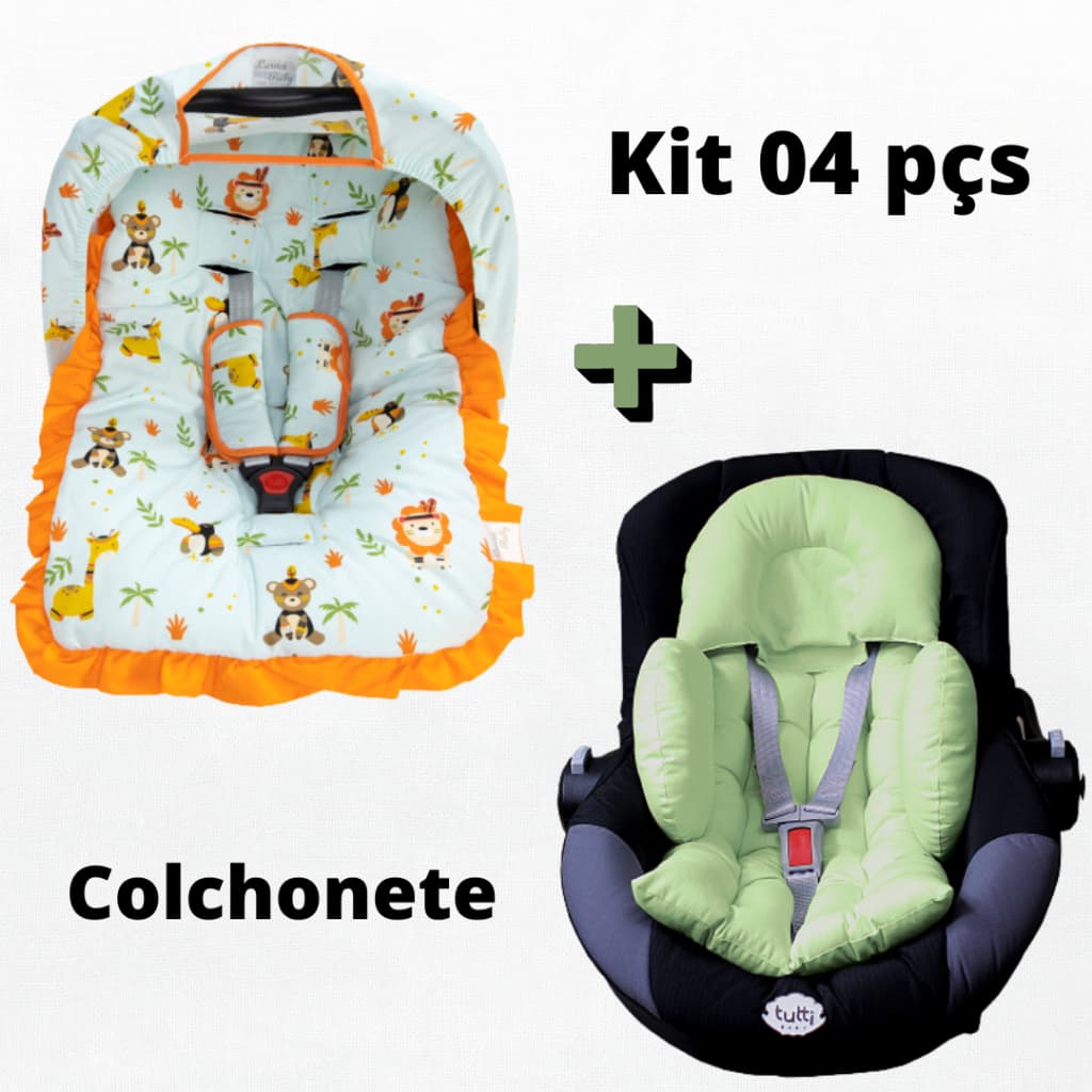 Kit 04 pçs Capa para Bebê Conforto Capota Solar Protetor de Cinto e Colchonete Macio Algodão