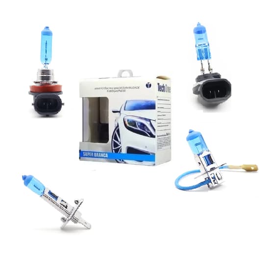 Par Lampada Super Branca Tech One H1 H3 H4 H7 H8 H11 H16 H27 Hb3 Hb4