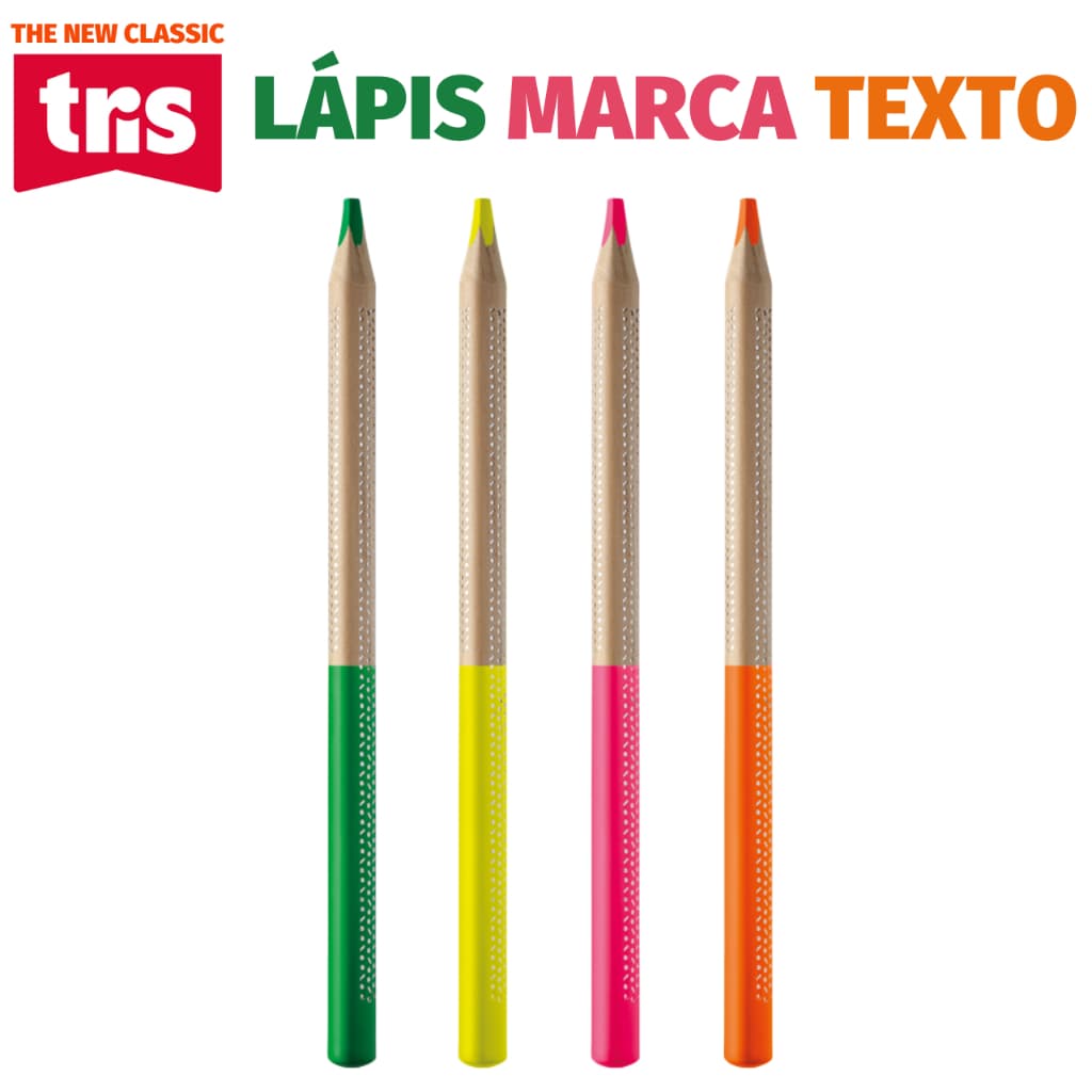 Lápis Marca Texto Tris Fluo - Não Marca o verso da Folha - Amarelo, Rosa, Verde e Laranja