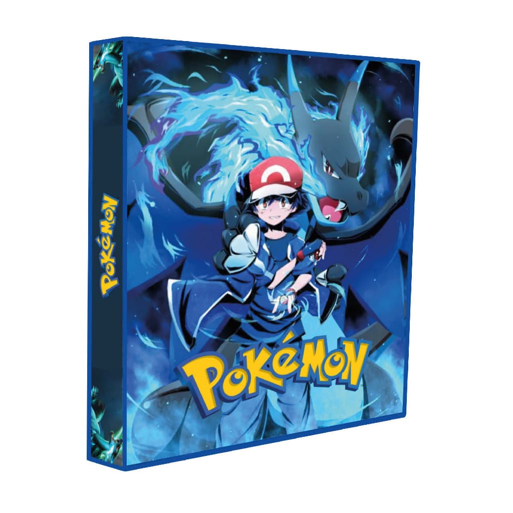 Álbum Pasta Fichário Pokémon Ash e Mega Charizard Capa Dura Reforçado para Colecionar Cards ou Carta