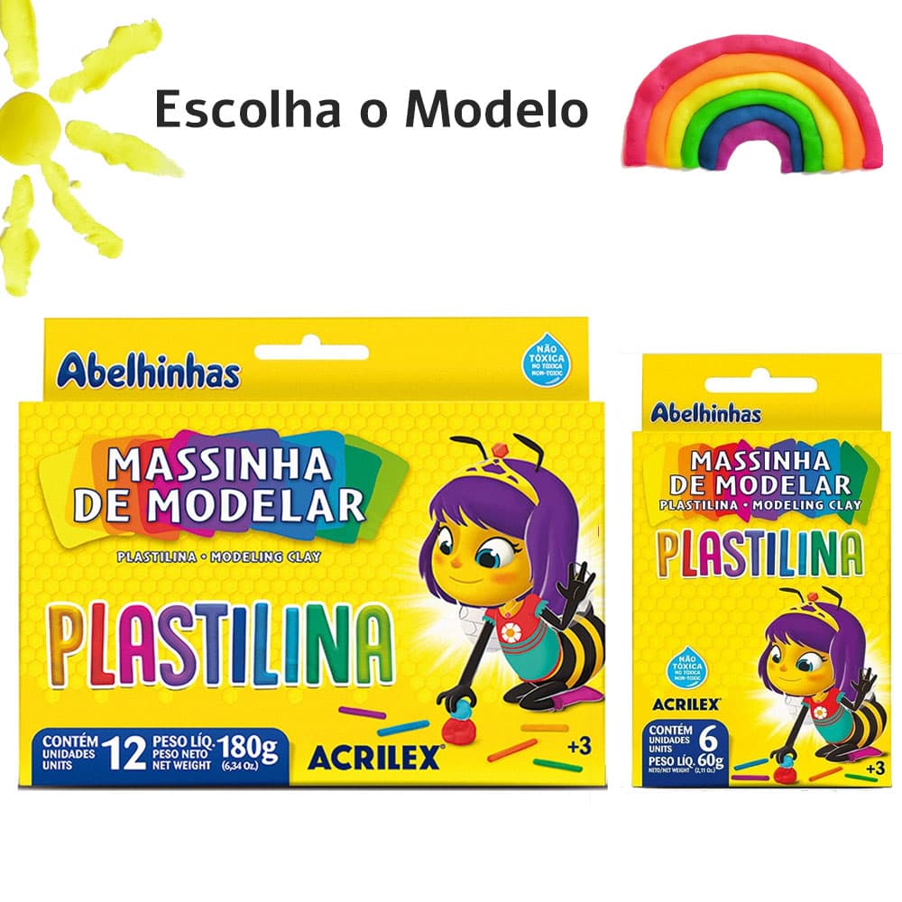 Massinha de Modelar Plastilina - 12 Cores ou 6 Cores - Acrilex - Escolha o Modelo