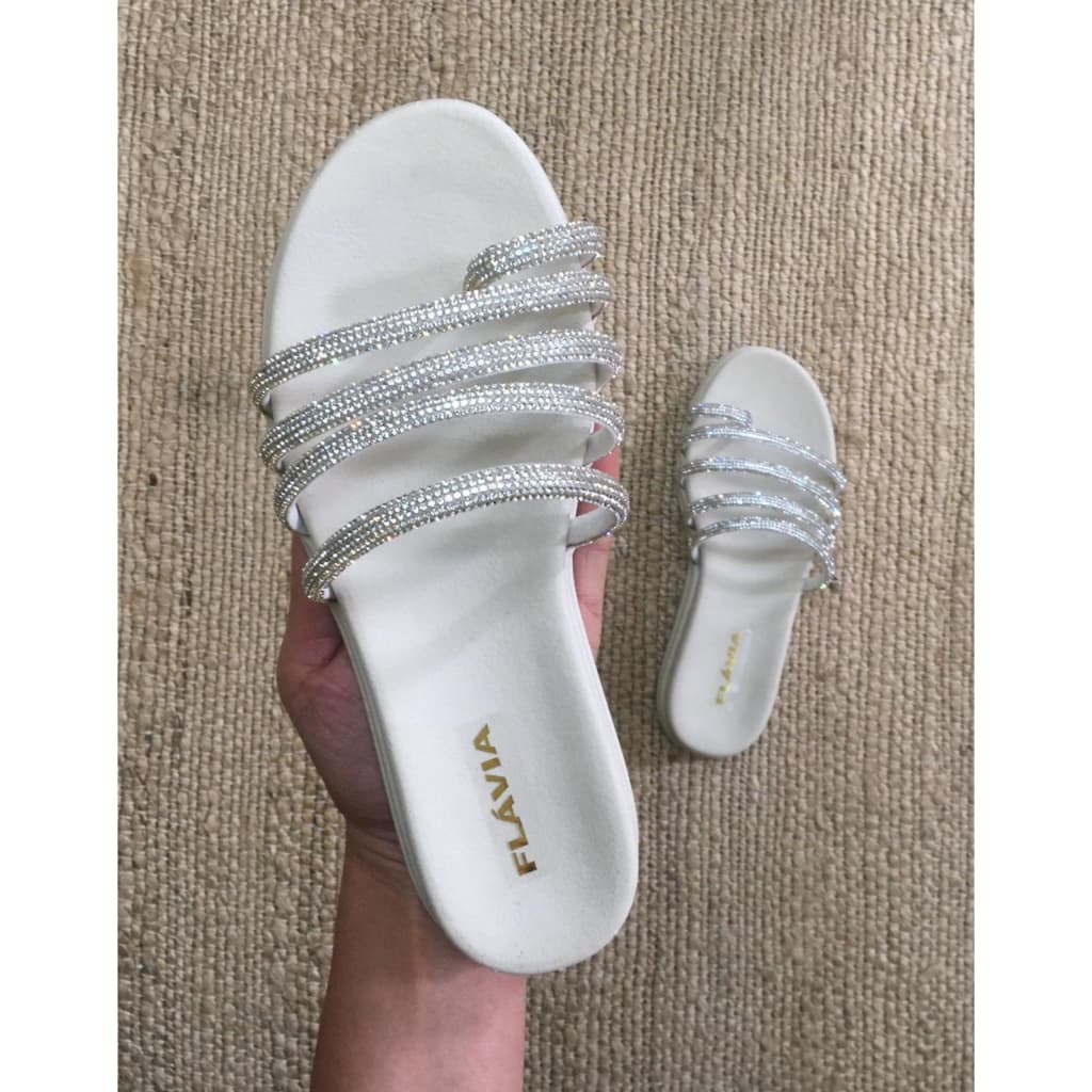 Sandália Papete Birken Rasteirinha Strass Feminina Conforto