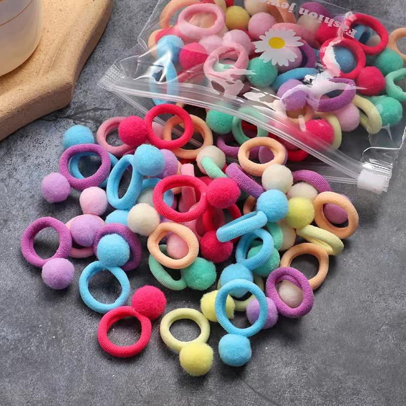 Pacote com 20-30 Mini Elástico com pompom tipo meia xuxinha para cabelo Com Enfeite cor aleatorio