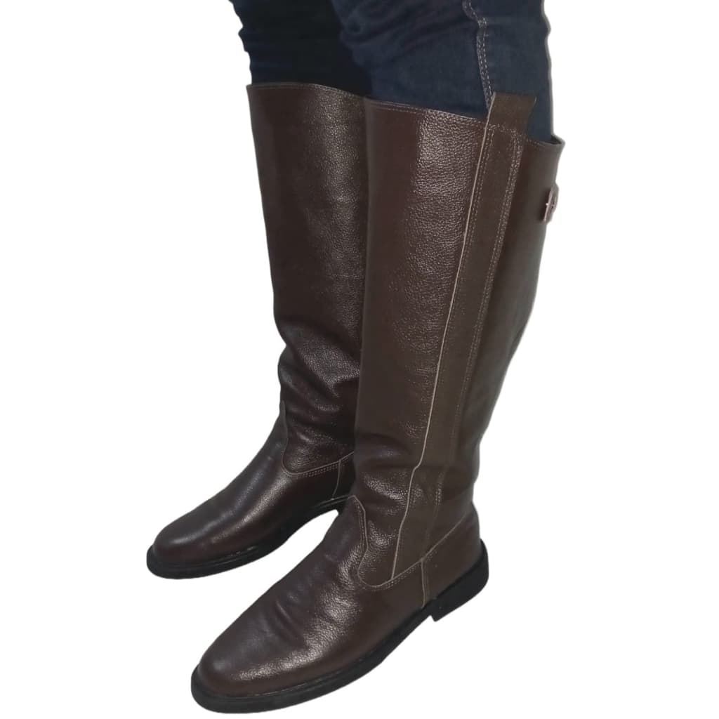 Bota De Couro Para Hipismo Macia Forrada Com Tecido Acolchoada Zíper Atrás Proteção no Zíper