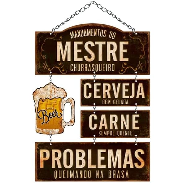 Placa Decorativa Em Mdf - Mandamentos Mestre Churrasqueiro - 29X49Cm - Decoração Churrasqueira e bar