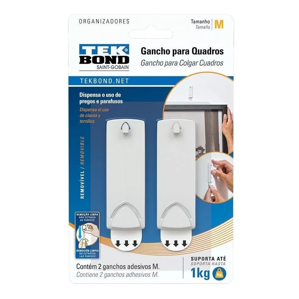 Gancho Adesivo Tekbond Para Pendurar Fixar Quadros Decoração