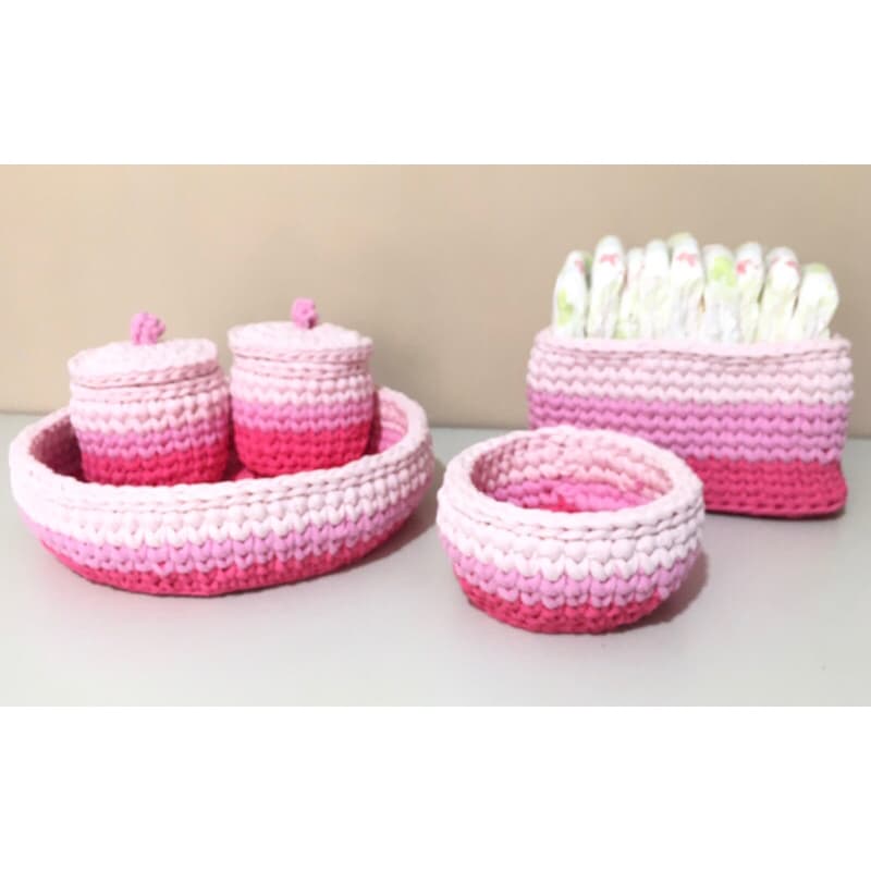 Kit Higiene Fio de Malha 5 Cestos Tons Rosa