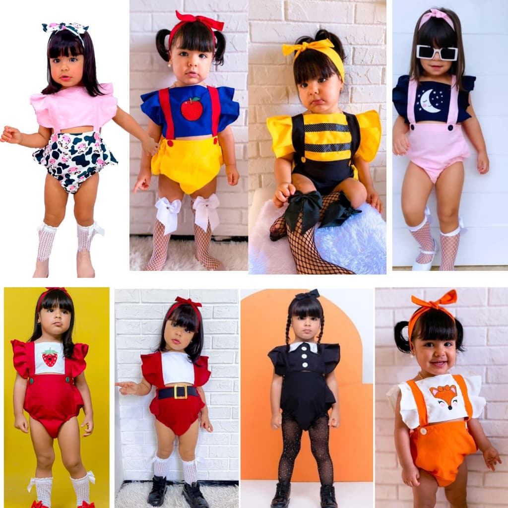 Conjunto Romper Body Bebe Menina + Turbante 6 a 24 Meses - Escolha a estampa