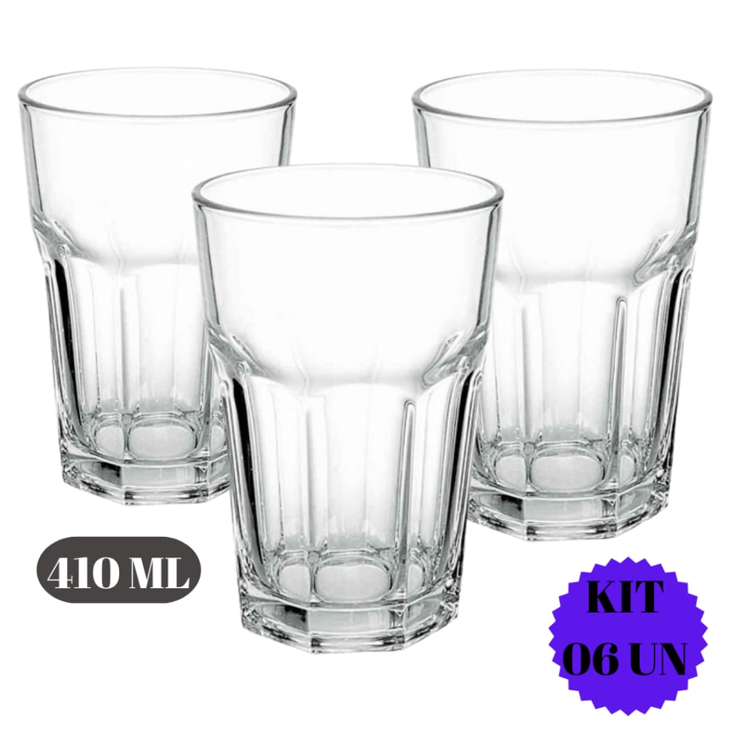 Jogo Kit 06 Copo Bristol Vidro 410ML Long Drink Nadir Figueiredo Refrigerante Suco Cha Cerveja Chopp Gin Tonica Mesa Jantar Almoço Outback Jogo Conjunto