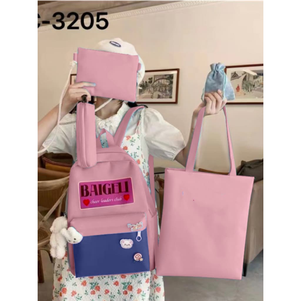 KIT de 4 peças de mochila feminina com costura colorida à prova d'água grande capacidade cod 3205#