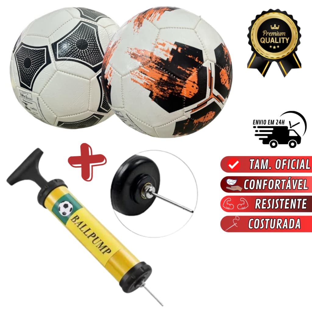 Kit Bola de Futebol Campo Profissional + Mini Bomba de Inflar Tamanho Oficial Costurada Número 5