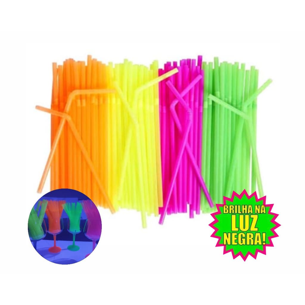 Kit 240 Canudos Neon Brilha na Luz Negra Festa Neon