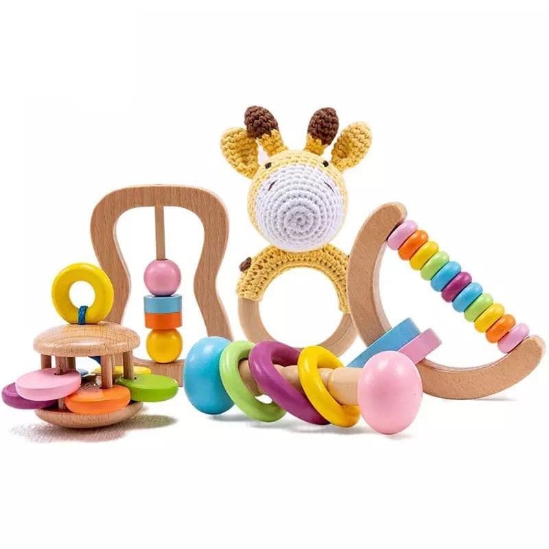 4 / 5 Pçs Chocalhos Montessori De Madeira Chocalhos Presente Brinquedos Do Bebê Brinquedo Infantil Da Criança