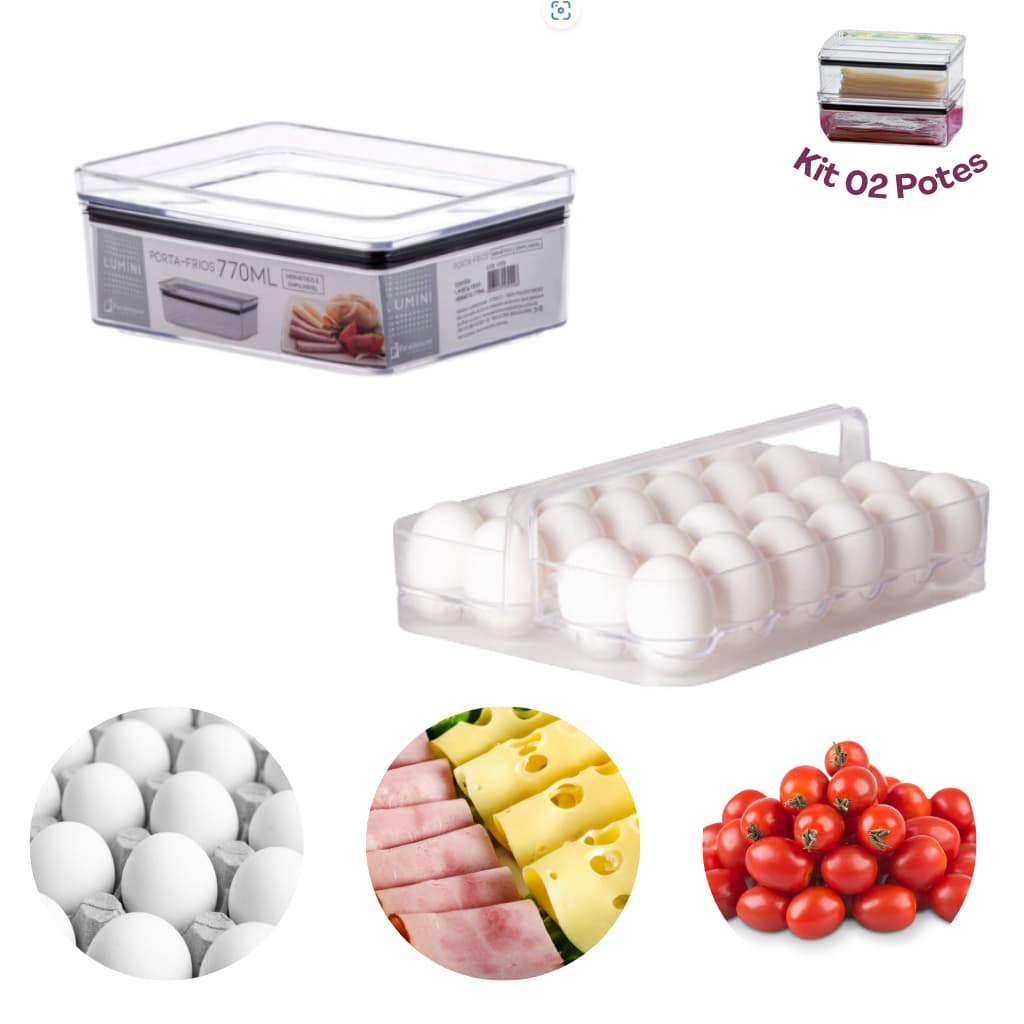 Kit Porta Ovos Geladeira e Porta Frios hermético Pote Mantimentos - 2 pçs