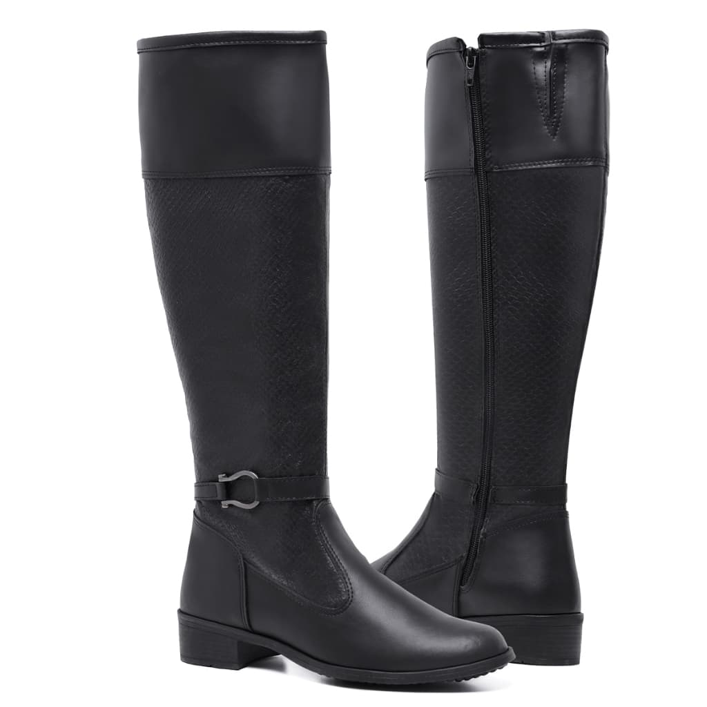 Bota Feminina Montaria 11070 Cores Com Fivela Confortável Casual Cano Alto Com Zíper Lateral