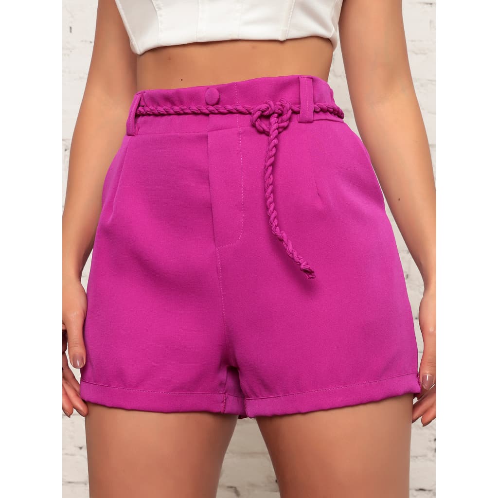 Short alfaiataria feminino curto com cordão zíper e bolsos
