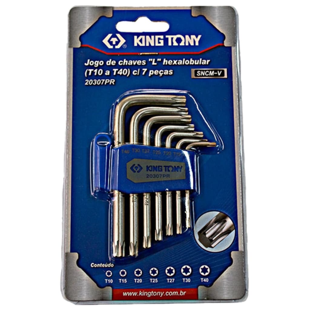 Jogo de Chave "L" Torx Curto com 7 Peças King Tony - 20307PR