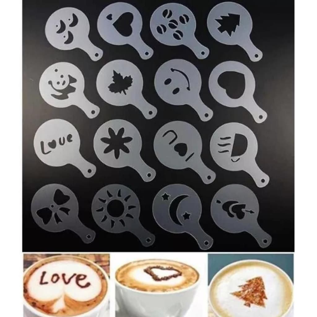 Moldes Barista Stencil Para Decorar Café 16 Peças
