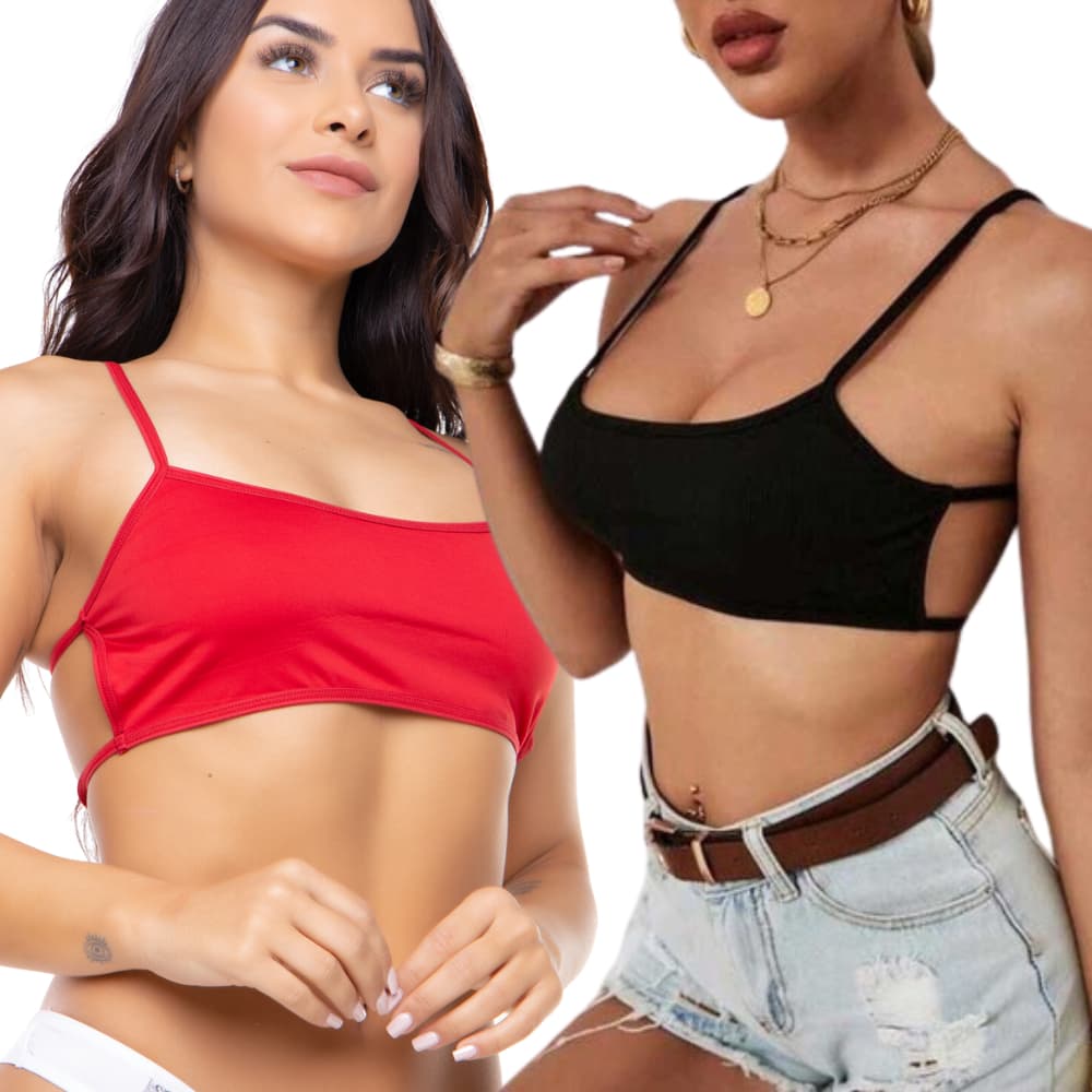 Kit 2 Top Faixa Cropped Fitness Costa Nua Moda Gringa Blogueira