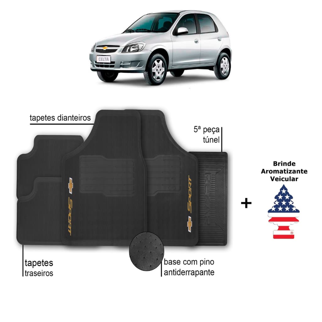 Tapete de Carro Celta Chevrolet Automotivo Borracha + Aromatizante
