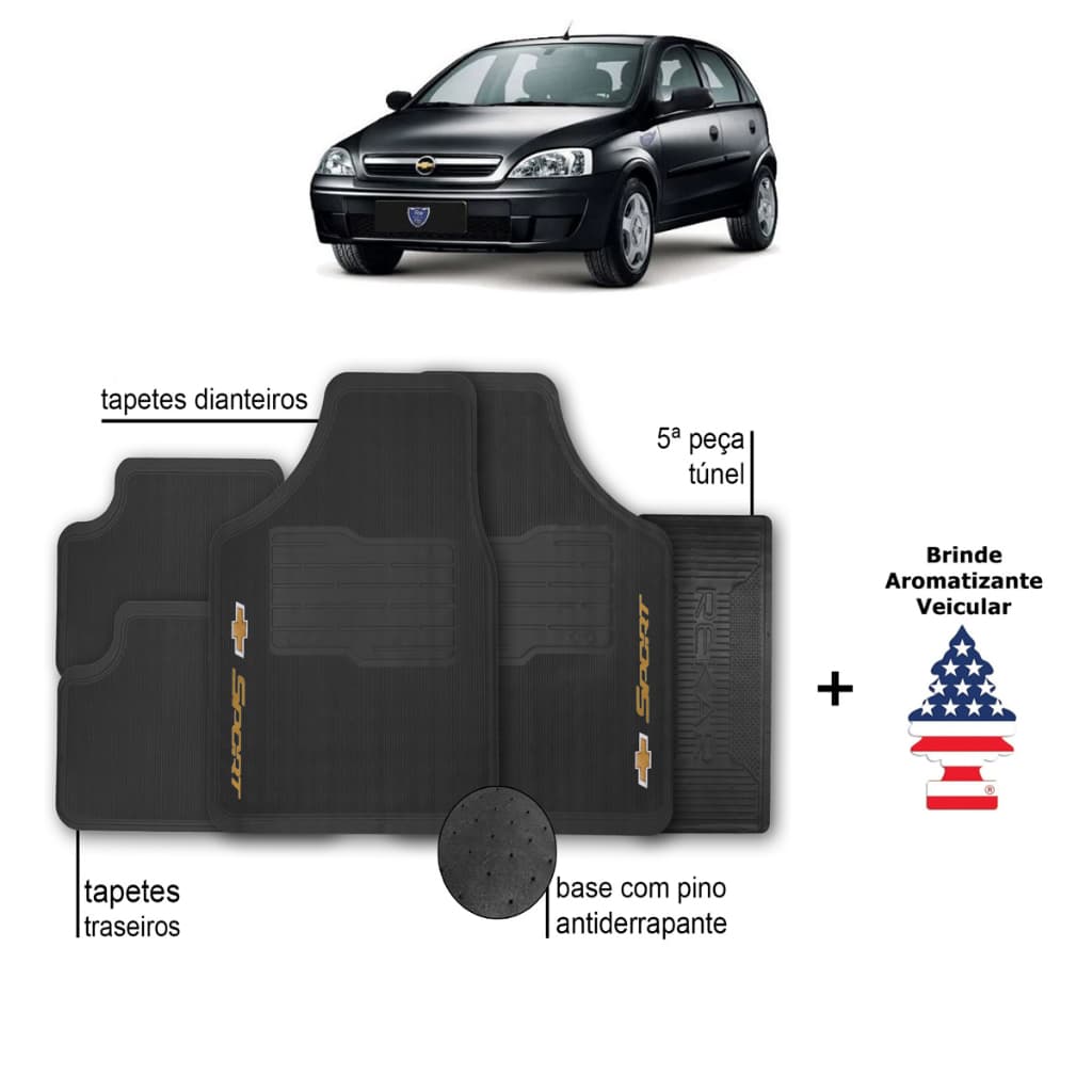 Tapete de Carro Corsa Hatch Chevrolet Automotivo Borracha + Aromatizante