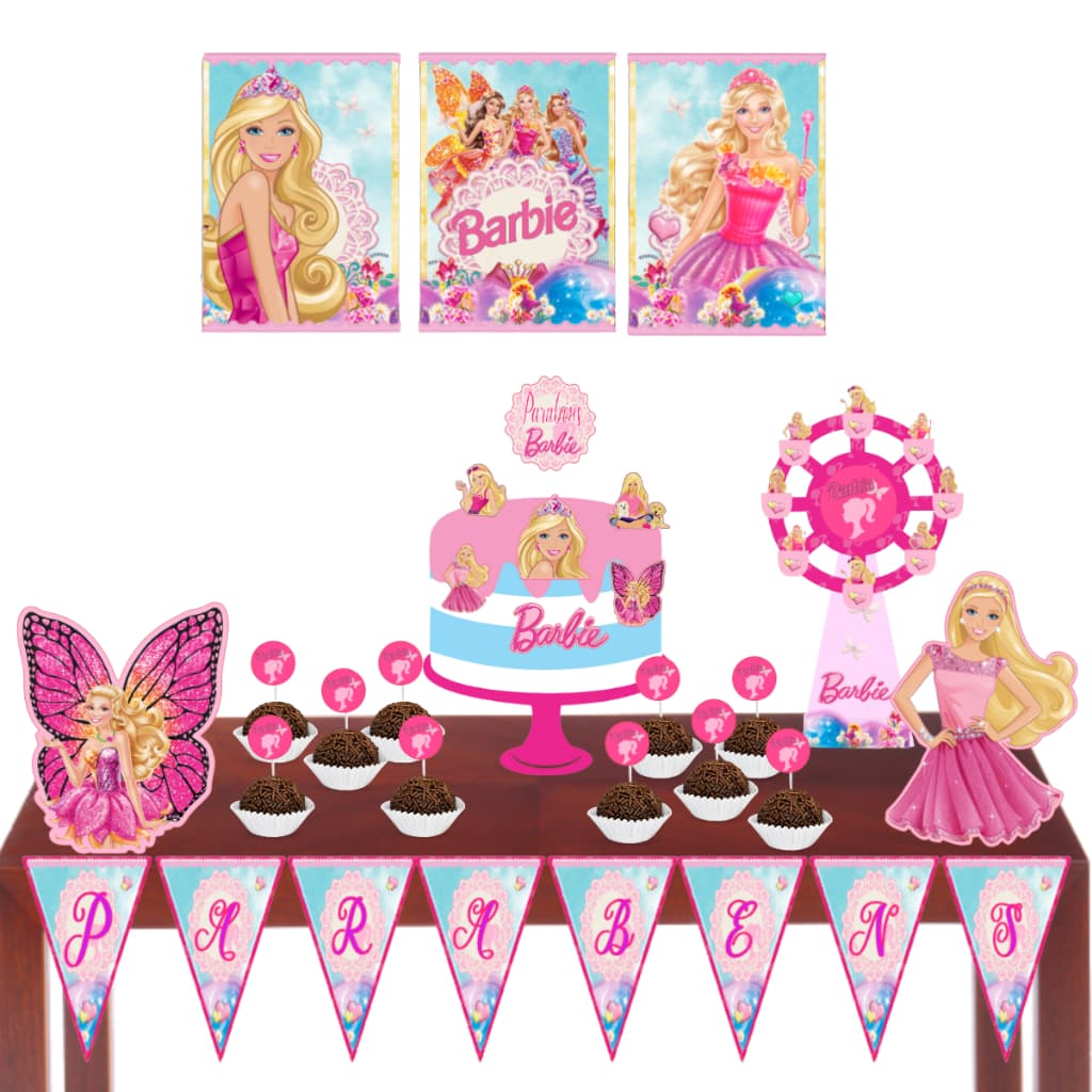 Kit festa monta facil só um bolinho em casa tema Barbie meninas decoração aniversário