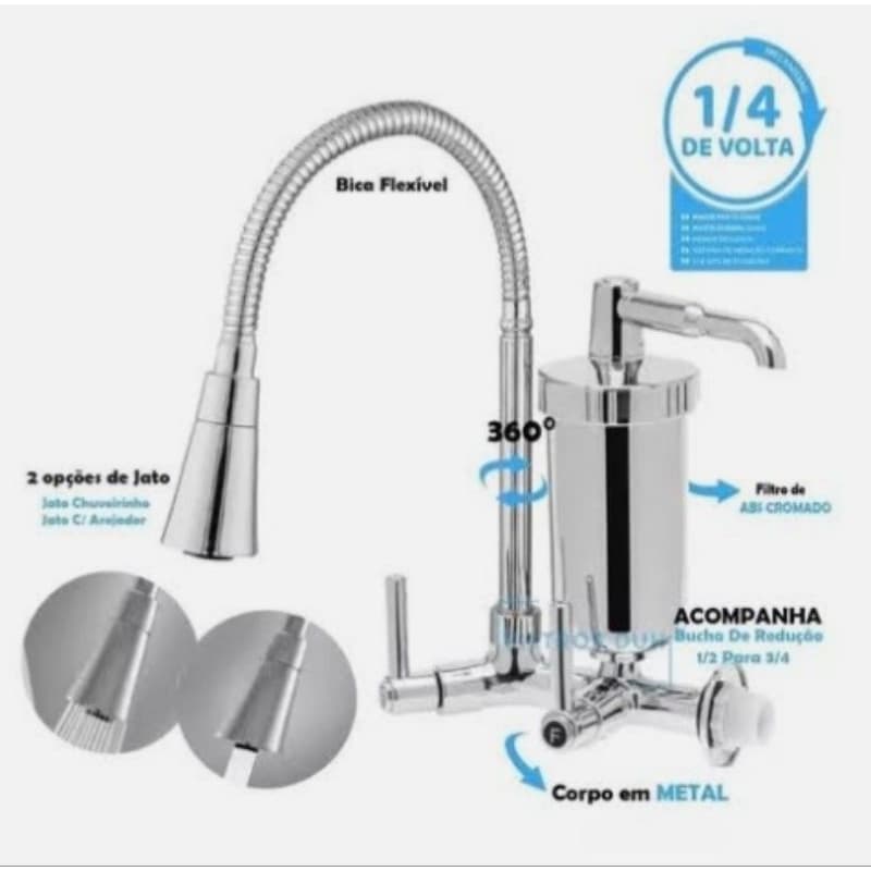 Bica Movel flexivel  Cone Cromada com Filtro