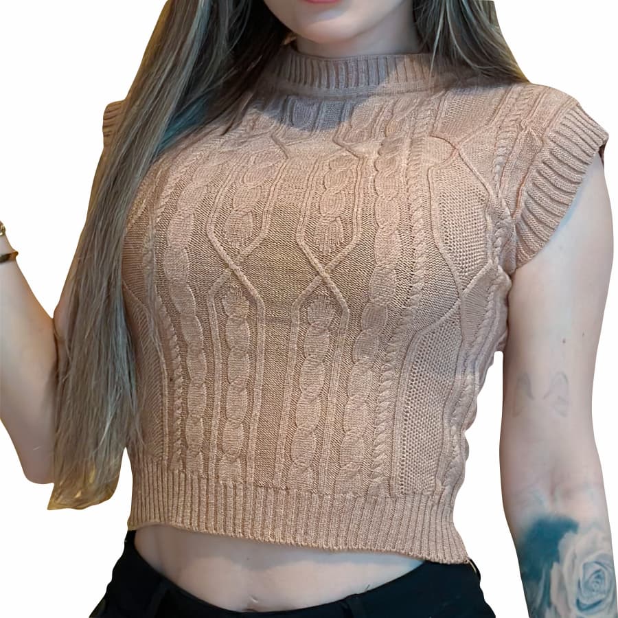 Tricô Cropped Modal Blusa Regata Primavera Verão