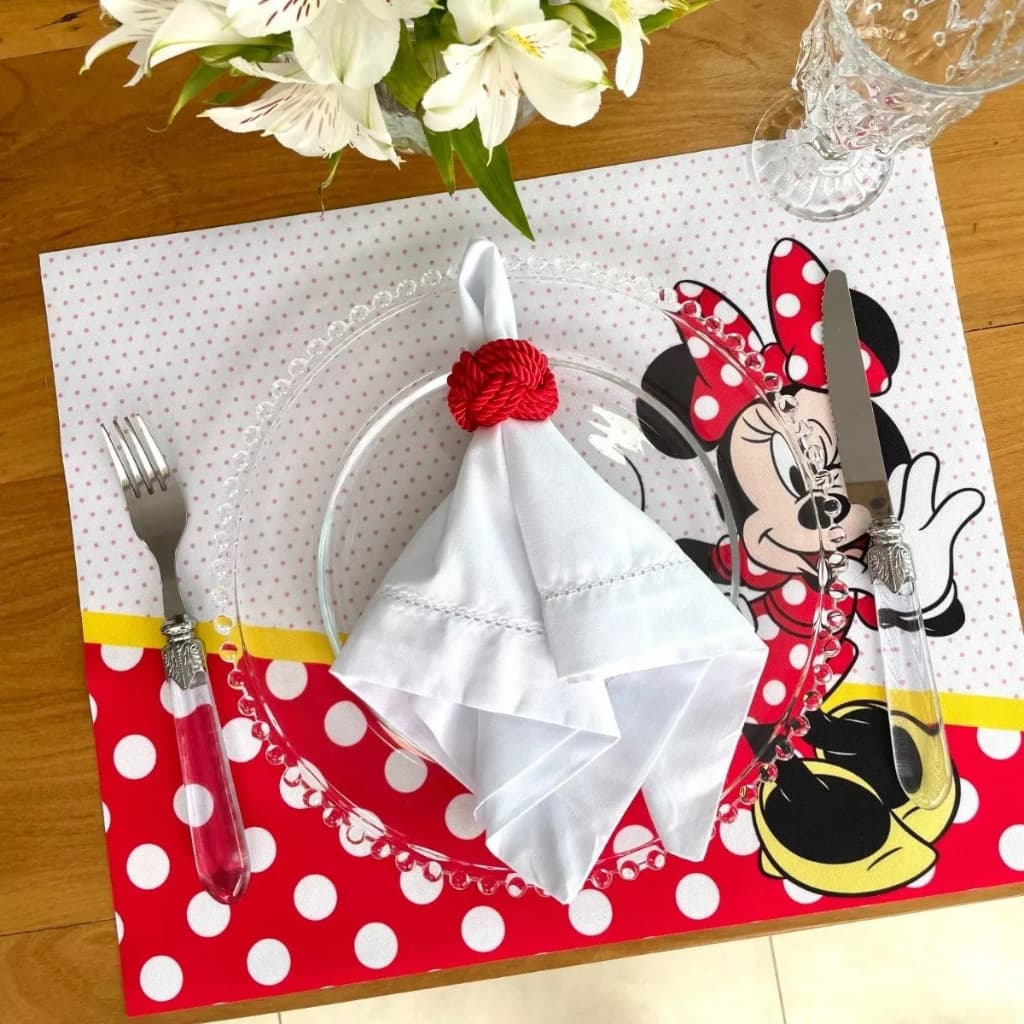 2 Unidades = 2 Lugares Americano Impermeável 3d - Minnie Vermelha