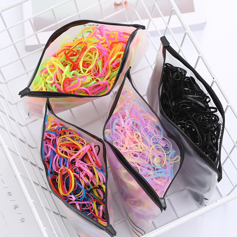 1000 Peças Bolsa Elástico De Cabelo Feminino Descartável Multicolorido Bolsa Elástico De Cabelo meninas Descartável Multicolorido