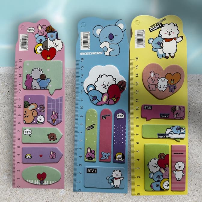 KIT 3 Post it 80 notas adesivas régua Post It BT21 BTS papelaria criativa