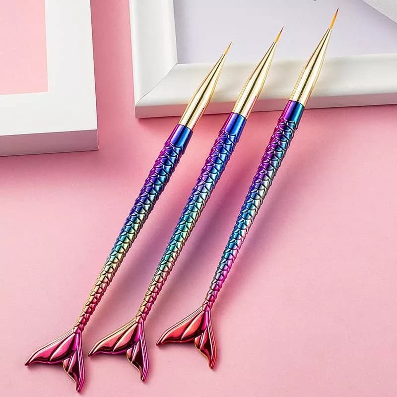 Kit 3 Pincéis Sereia Ultra Fino Francesinha Decoração Manicure