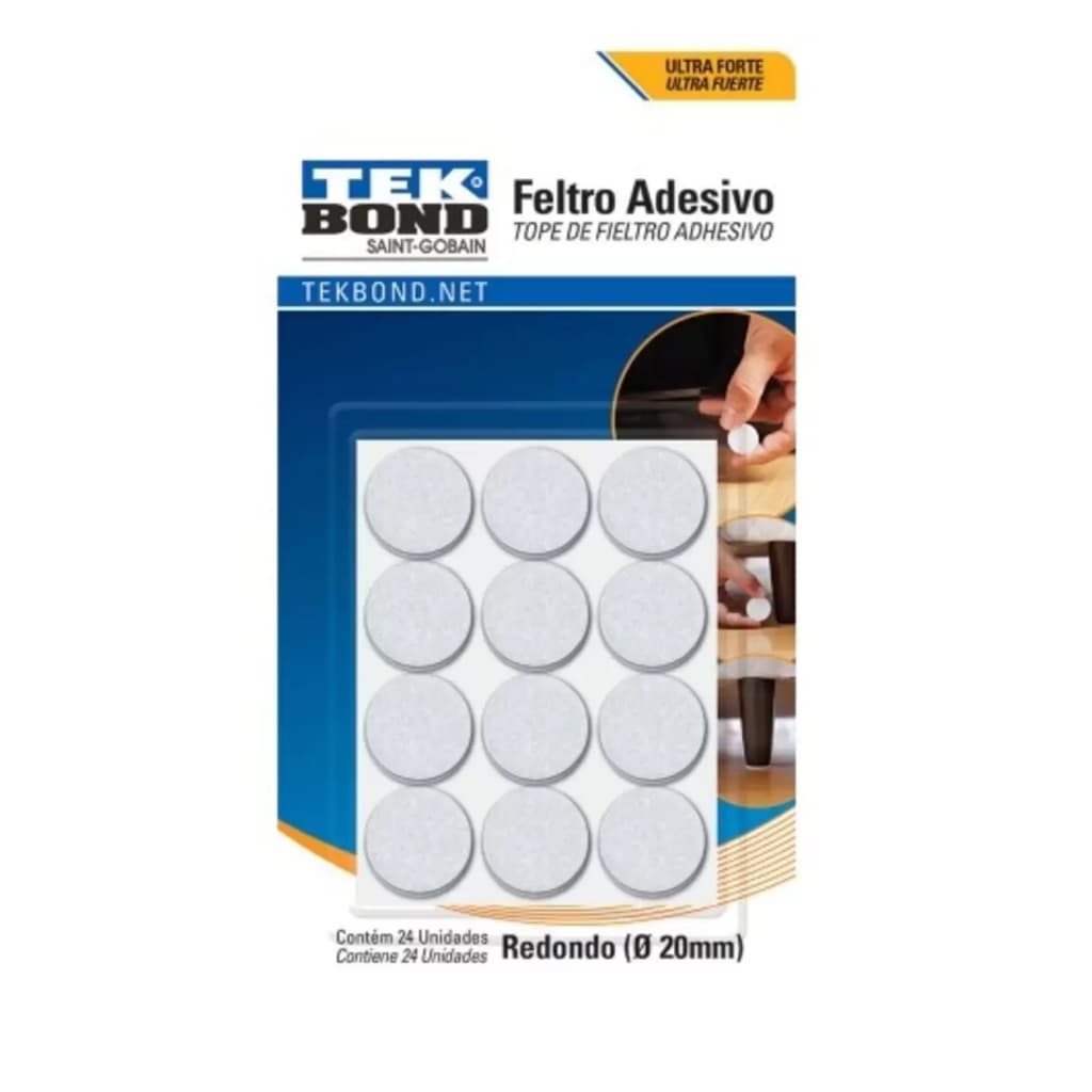 Feltro Adesivo  Redondo 20mm Branco Com 24 Unidades
