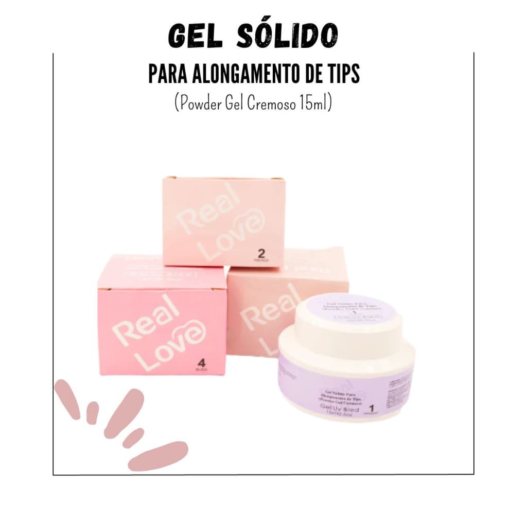 Gel Sólido Para Alongamento De Tips (Powder Gel Cremoso) 15ml - Real Love
